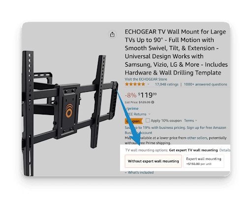 a cross-selling example involving a tv mount