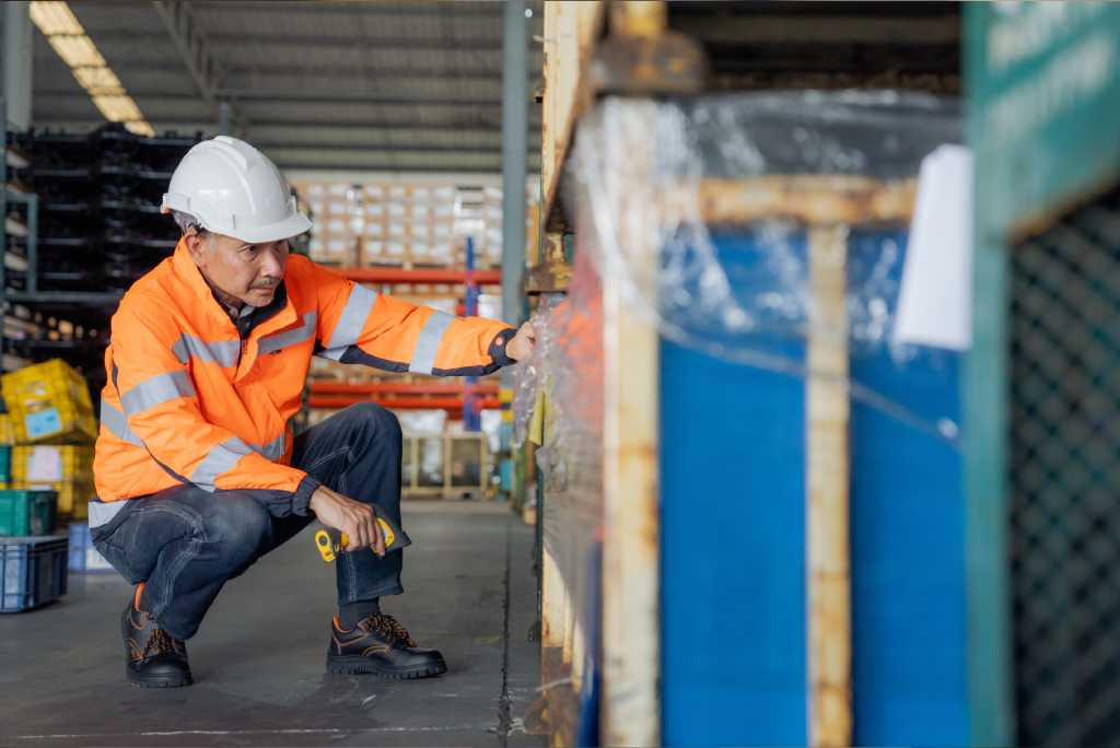 Warehouse worker auditing stock